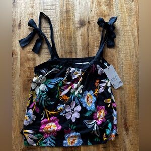 C&C California Black Floral Camisole linen and lyocell size small NEW NWT
